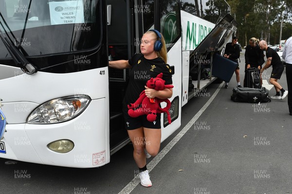 260725 - Australia Women v Wales Women - Seren Lockwood of Wales arrives at the ground