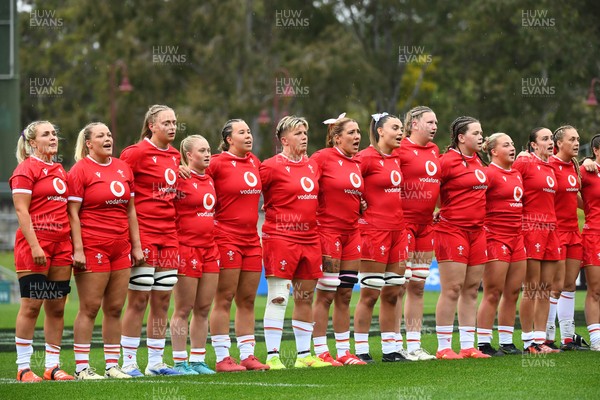260725 - Australia Women v Wales Women - The Wales team line up for the anthems