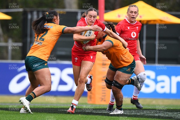 260725 - Australia Women v Wales Women - Nel Metcalfe of Wales charges forward