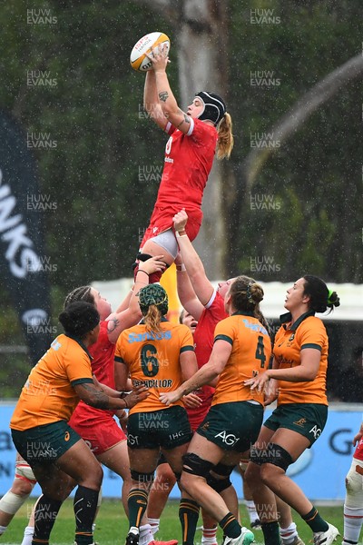 260725 - Australia Women v Wales Women - Bethan Lewis of Wales wins line out