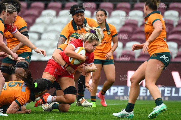 260725 - Australia Women v Wales Women - Alex Callender of Wales charges forward