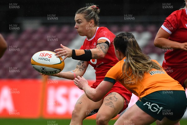 260725 - Australia Women v Wales Women - Keira Bevan of Wales feeds the ball out