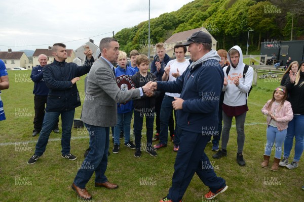 SATURDAY 29th APRIL 2017 WRU National League 3 West B - Bridgend Sports  Bridgend Sports win the WRU National League 3 West B, picking up the trophy after their game against Baglan   Bridgend Sports, Club chairman makes the clubman of the year presentation to David Mackinally