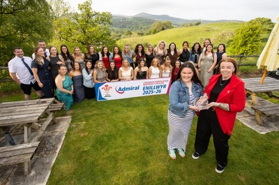 220526 - WRU National League North Wales Trophy Presentation - Bala RFC Women - Captain Beca Roberts is presented the trophy by Sian Jenkins