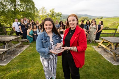 220526 - WRU National League North Wales Trophy Presentation - Bala RFC Women - Captain Beca Roberts is presented the trophy by Sian Jenkins