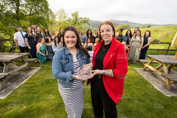 220526 - WRU National League North Wales Trophy Presentation - Bala RFC Women - Captain Beca Roberts is presented the trophy by Sian Jenkins