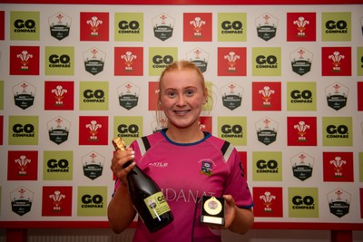 180426 - Bala v Machynlleth - WRU Women's National Bowl - Efa Jones of Bala is awarded player of the match