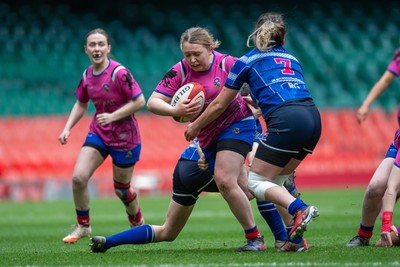 180426 - Bala v Machynlleth - WRU Women's National Bowl - Sara Jones of Bala is tackled by Louise Scannel of Machynlleth