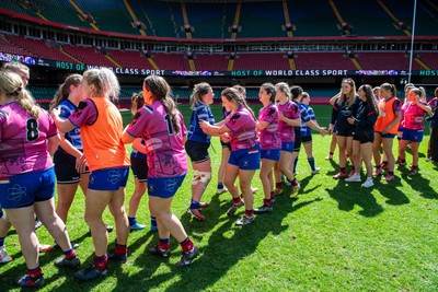 180426 - Bala v Machynlleth - WRU Women's National Bowl - Players shake hands after the match