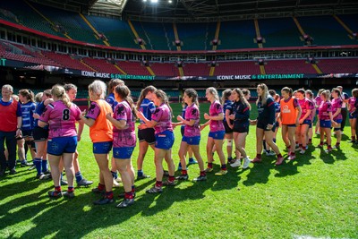 180426 - Bala v Machynlleth - WRU Women's National Bowl - Players shake hands after the match