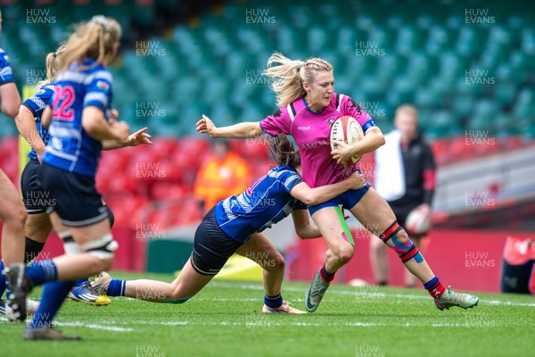 180426 - Bala v Machynlleth - WRU Women's National Bowl - Siwan Davies of Bala is tackled by Gwenllian Mason of Machynlleth