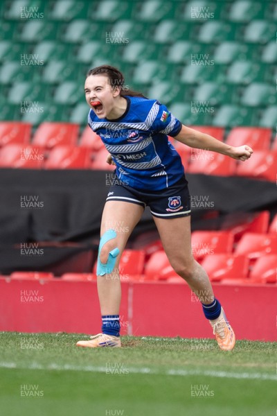 180426 - Bala v Machynlleth - WRU Women's National Bowl - Gwenllian Mason of Machynlleth celebrates her try