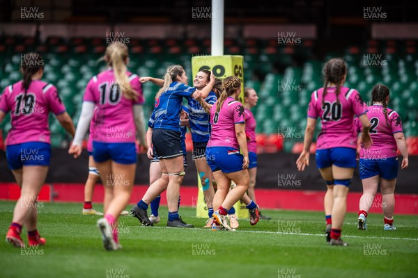 180426 - Bala v Machynlleth - WRU Women's National Bowl - Gwenllian Mason of Machynlleth celebrates her try