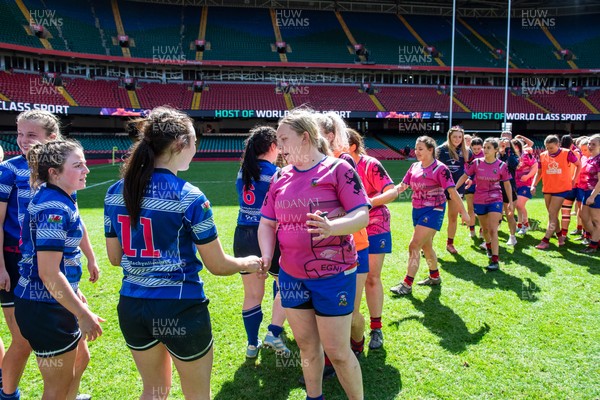 180426 - Bala v Machynlleth - WRU Women's National Bowl - Players shake hands after the match