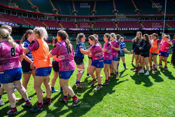 180426 - Bala v Machynlleth - WRU Women's National Bowl - Players shake hands after the match