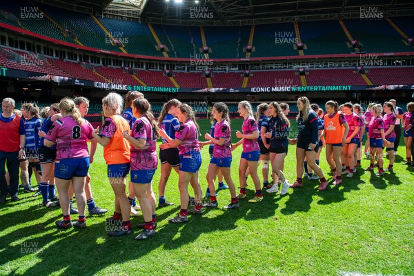 180426 - Bala v Machynlleth - WRU Women's National Bowl - Players shake hands after the match