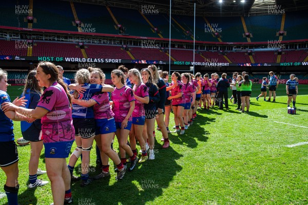 180426 - Bala v Machynlleth - WRU Women's National Bowl - Players shake hands after the match