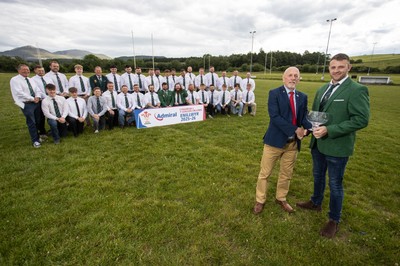 300526 - Admiral National League 3 North West League Presentation Bangor RFC - Alun Roberts, WRU North Wales representative presents Captain Calvin Williams with the trophy