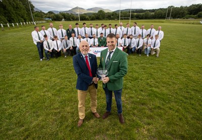 300526 - Admiral National League 3 North West League Presentation Bangor RFC - Alun Roberts, WRU North Wales representative presents Captain Calvin Williams with the trophy