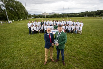 300526 - Admiral National League 3 North West League Presentation Bangor RFC - Alun Roberts, WRU North Wales representative presents Captain Calvin Williams with the trophy