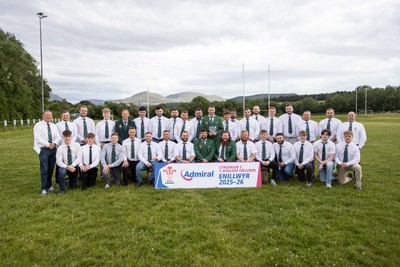 300526 - Admiral National League 3 North West League Presentation Bangor RFC - Captain Calvin Williams lifts the trophy alongside his team mates