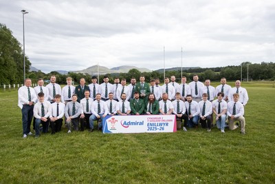 300526 - Admiral National League 3 North West League Presentation Bangor RFC - Captain Calvin Williams lifts the trophy alongside his team mates