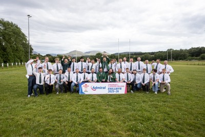 300526 - Admiral National League 3 North West League Presentation Bangor RFC - Captain Calvin Williams lifts the trophy alongside his team mates
