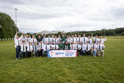 300526 - Admiral National League 3 North West League Presentation Bangor RFC - Captain Calvin Williams lifts the trophy alongside his team mates