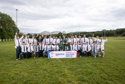 300526 - Admiral National League 3 North West League Presentation Bangor RFC - Captain Calvin Williams lifts the trophy alongside his team mates