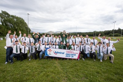 300526 - Admiral National League 3 North West League Presentation Bangor RFC - Captain Calvin Williams lifts the trophy alongside his team mates