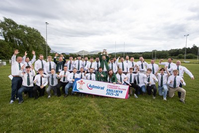 300526 - Admiral National League 3 North West League Presentation Bangor RFC - Captain Calvin Williams lifts the trophy alongside his team mates