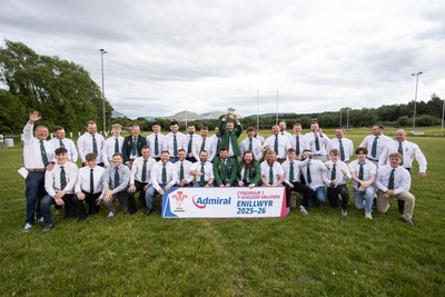 300526 - Admiral National League 3 North West League Presentation Bangor RFC - Captain Calvin Williams lifts the trophy alongside his team mates