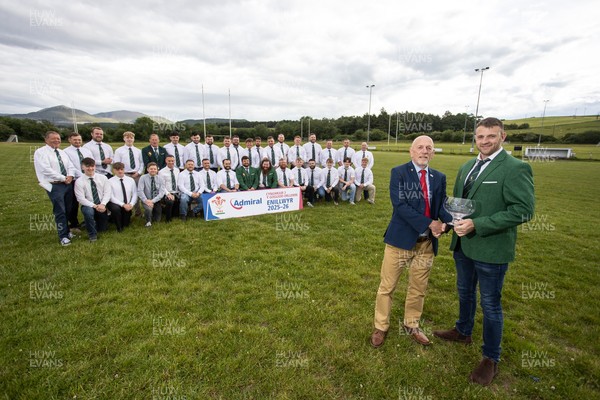 300526 - Admiral National League 3 North West League Presentation Bangor RFC - Alun Roberts, WRU North Wales representative presents Captain Calvin Williams with the trophy