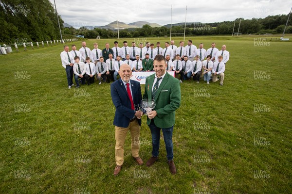 300526 - Admiral National League 3 North West League Presentation Bangor RFC - Alun Roberts, WRU North Wales representative presents Captain Calvin Williams with the trophy