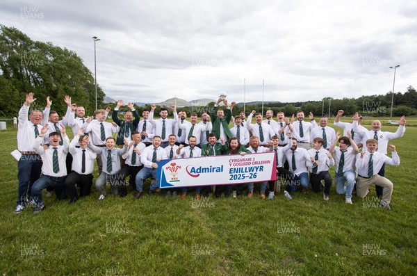 300526 - Admiral National League 3 North West League Presentation Bangor RFC - Captain Calvin Williams lifts the trophy alongside his team mates