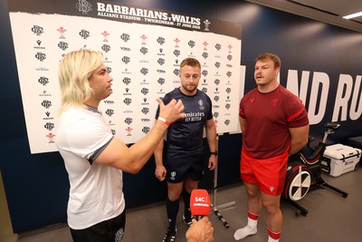 270626 - Barbarians v Wales - Friendly - Faf de Klerk of Barbarians and Dewi Lake of Wales during the coin toss