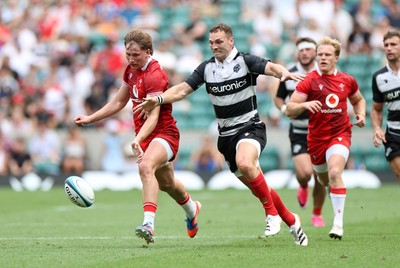 270626 - Barbarians v Wales - Friendly - Ellis Mee of Wales and George North of Barbarians 