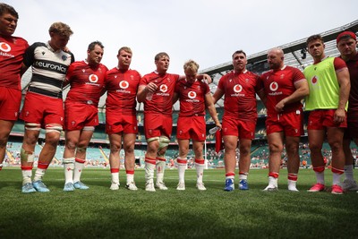 270626 - Barbarians v Wales - Friendly - Jac Morgan of Wales speaks in the team huddle