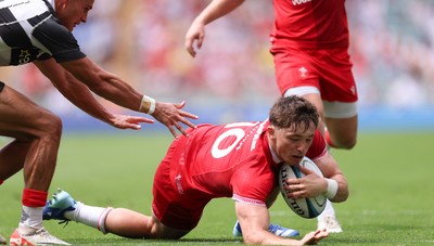 270626 - Barbarians v Wales - Dan Edwards of Wales dives in to score try