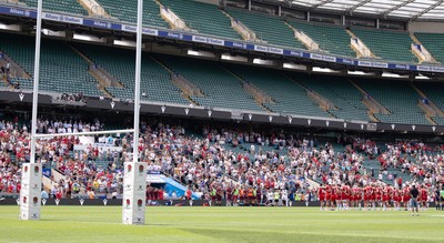 270626 - Barbarians v Wales - Wales line up for the anthem at the Allianz Stadium