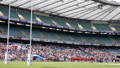 270626 - Barbarians v Wales - Wales line up for the anthem at the Allianz Stadium
