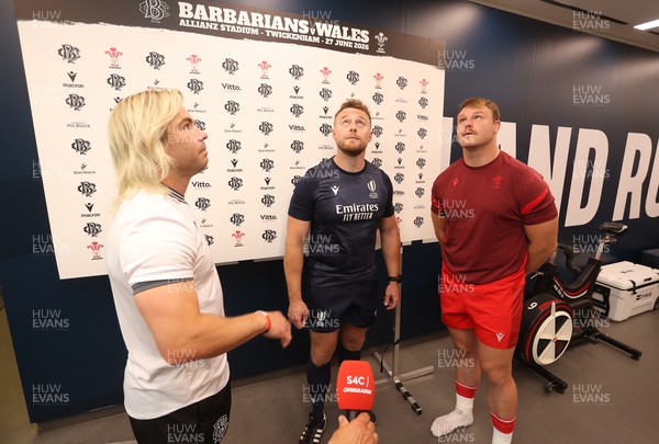 270626 - Barbarians v Wales - Friendly - Faf de Klerk of Barbarians and Dewi Lake of Wales during the coin toss