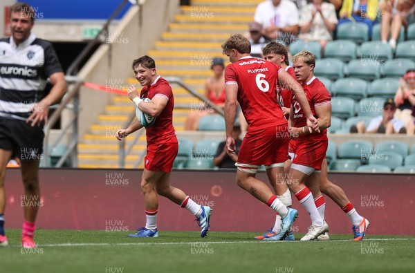 270626 - Barbarians v Wales - Friendly - Dan Edwards of Wales celebrates scoring a try