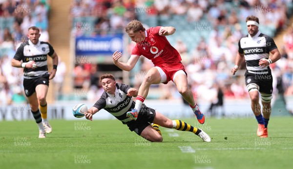 270626 - Barbarians v Wales - Ellis Mee of Wales and Andrew Kellaway of Barbarians compete for the ball