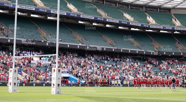 270626 - Barbarians v Wales - Wales line up for the anthem at the Allianz Stadium