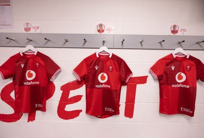 270626 - Barbarians v Wales Women -  Wales Women match jerseys in the changing room