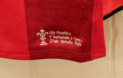 270626 - Barbarians v Wales Women -  Lily Hawkins of Wales’ match jersey in the changing room