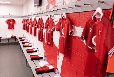 270626 - Barbarians v Wales Women -  Wales Women match jerseys in the changing room