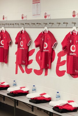270626 - Barbarians v Wales Women -  Wales Women match jerseys in the changing room