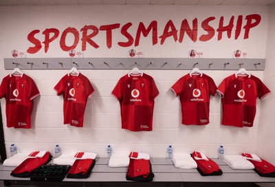 270626 - Barbarians v Wales Women -  Wales Women match jerseys in the changing room